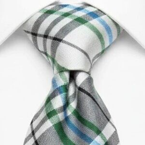 Ben Sherman Silk Linen Tie Plaid Thin Green Blue